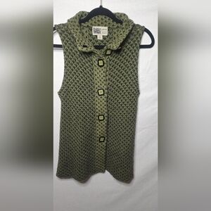 Habitat Clothes To Live In Green Knit Mock Neck Sweater Vest Square Buttons XS
